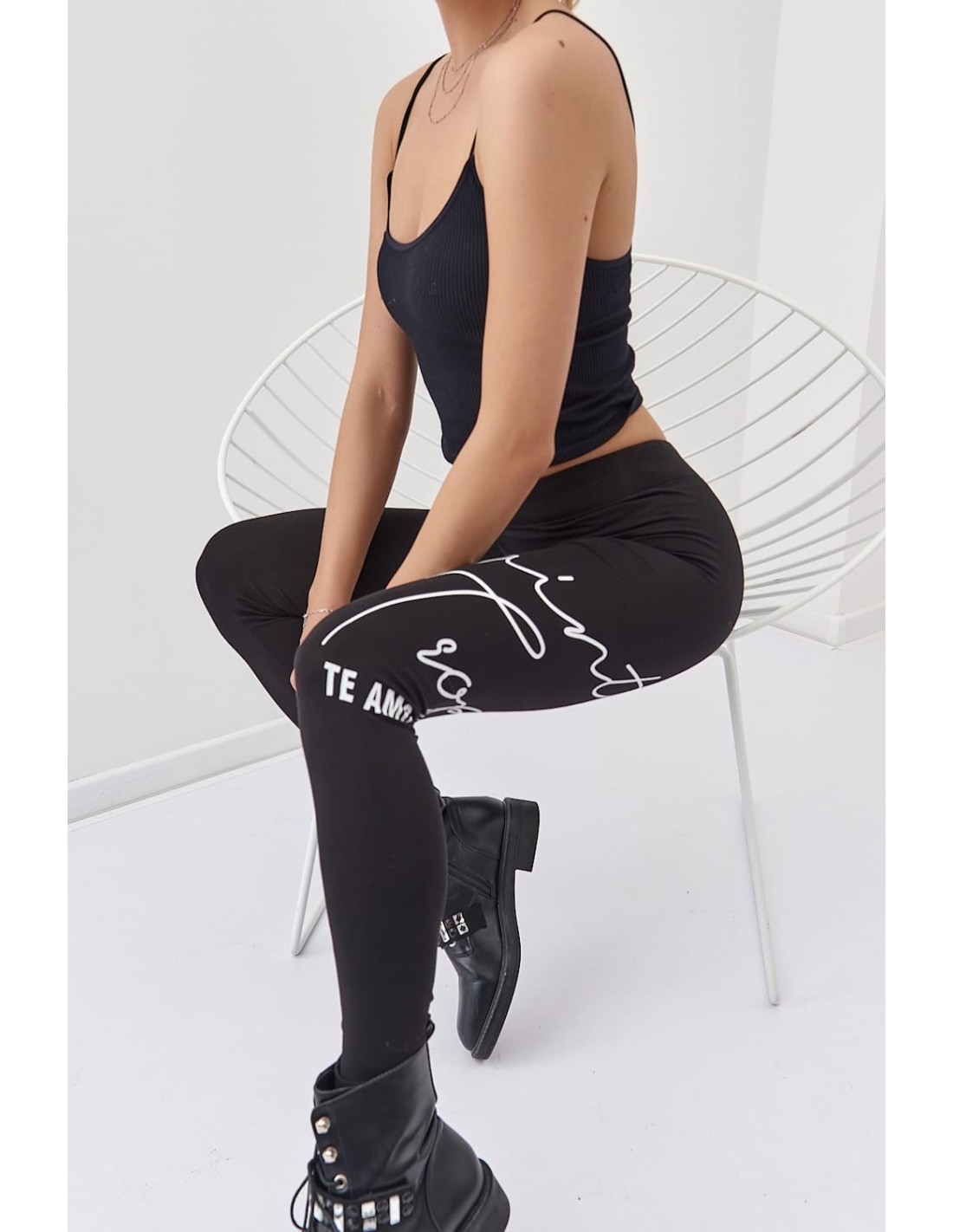 Black leggings with inscriptions 01474 - Online store - Boutique